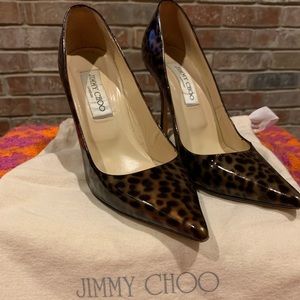 Jimmy Choo patent leopard heels
